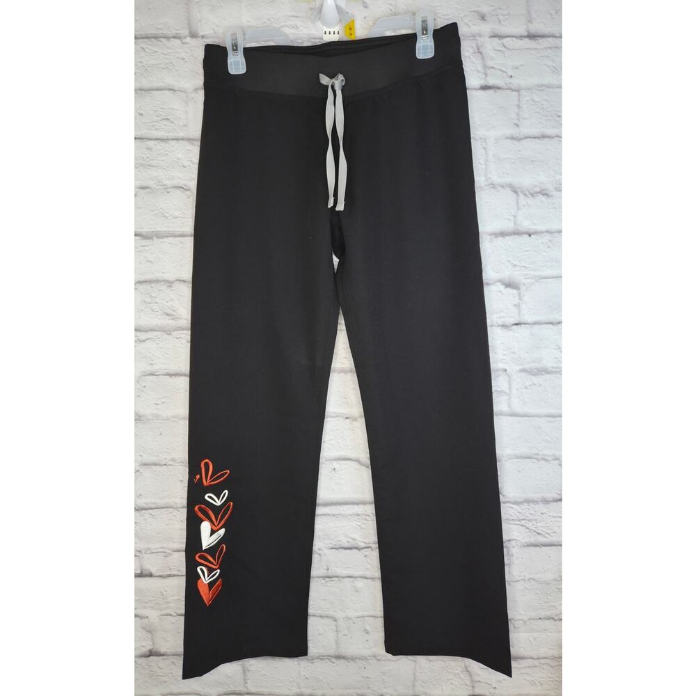 FIGS Livingston Scrub Pants XS Petite Black Embroidered Hearts NWT T21003P